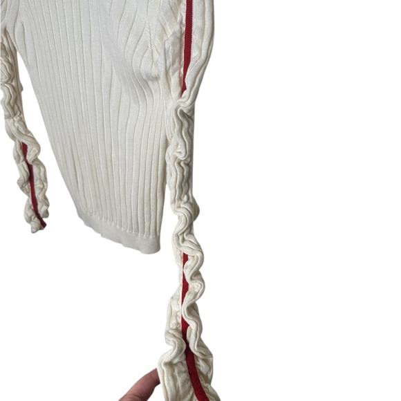 Sweaty Betty Willow Sweater Ruched Stripe Sleeves Rib Knit Size 8 Wool Blend - Picture 3 of 10